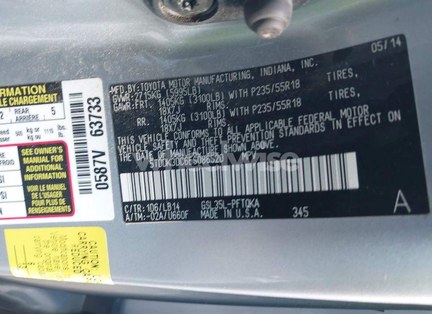 Photo 9 of 2014 Toyota Sienna XLE 7 PASSENGER (VIN 5TDDK3DC6ES086520)