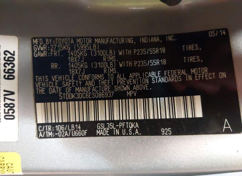 Photo 9 of 2014 Toyota Sienna XLE/LIMITED (VIN 5TDDK3DC6ES086937)