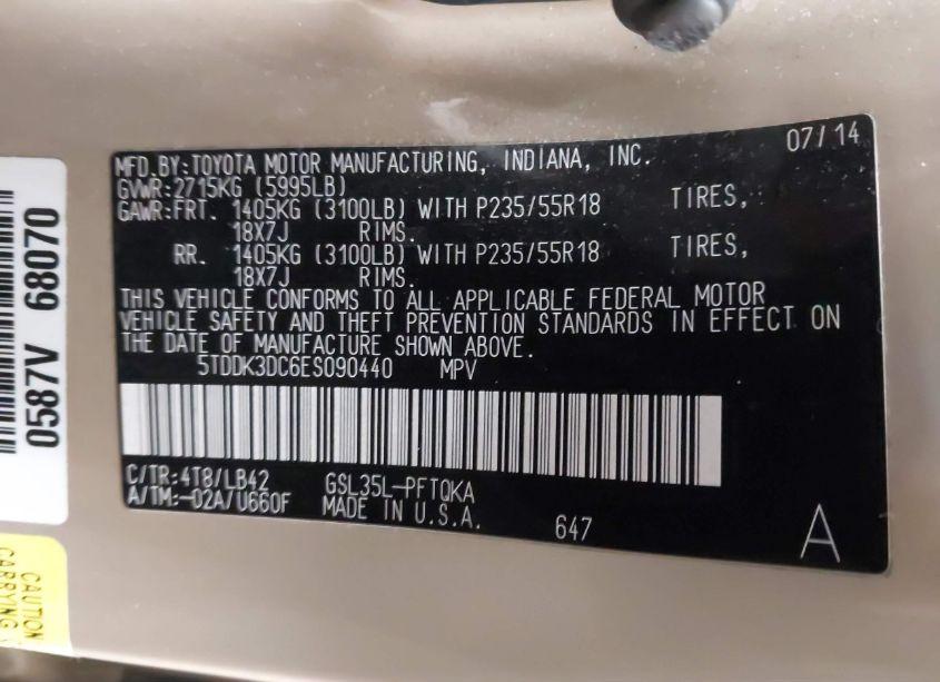 Photo 9 of 2014 Toyota Sienna XLE 7 PASSENGER (VIN 5TDDK3DC6ES090440)