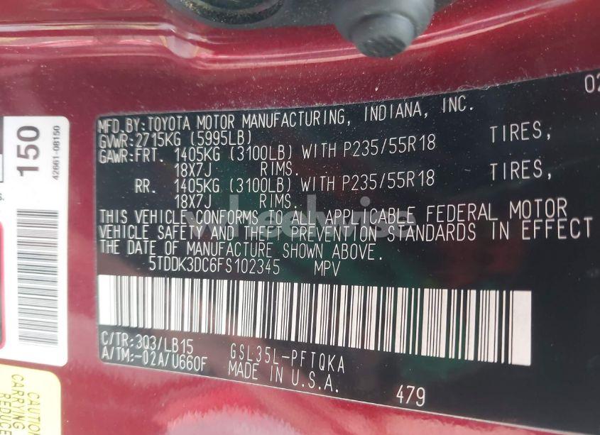 Photo 9 of 2015 Toyota Sienna LIMITED 7 PASSENGER (VIN 5TDDK3DC6FS102345)