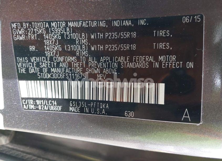 Photo 9 of 2015 Toyota Sienna XLE PREMIUM 7 PASSENGER (VIN 5TDDK3DC6FS111675)