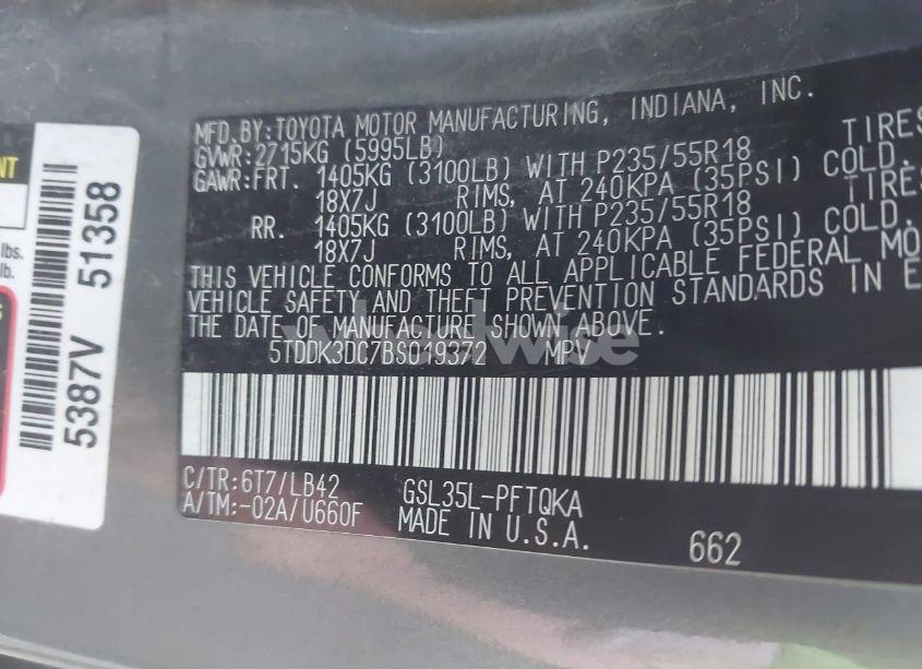 Photo 9 of 2011 Toyota Sienna XLE/LIMITED (VIN 5TDDK3DC7BS019372)