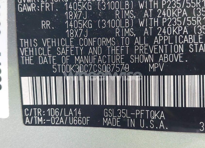 Photo 9 of 2012 Toyota Sienna XLE/LIMITED (VIN 5TDDK3DC7CS037579)