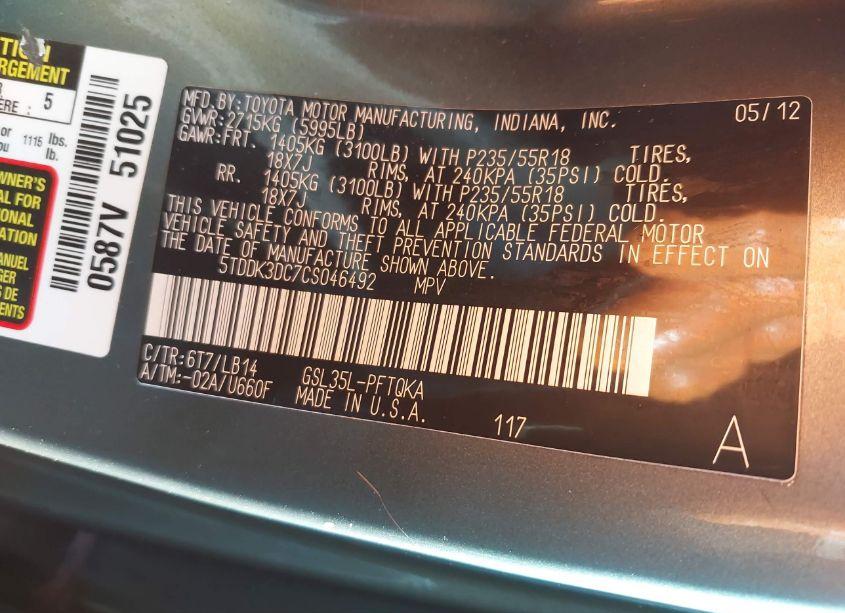 Photo 9 of 2012 Toyota Sienna XLE/LIMITED (VIN 5TDDK3DC7CS046492)