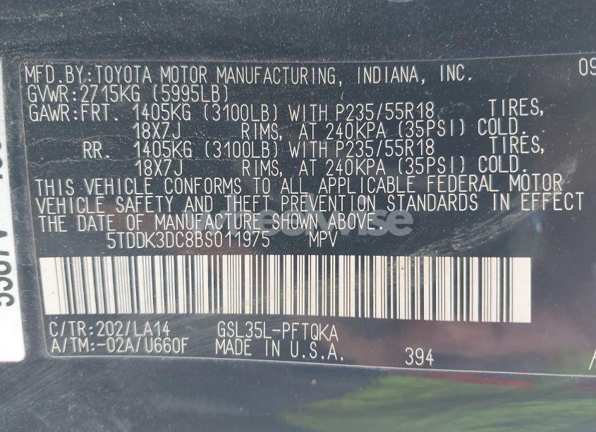 Photo 9 of 2011 Toyota Sienna LIMITED (VIN 5TDDK3DC8BS011975)