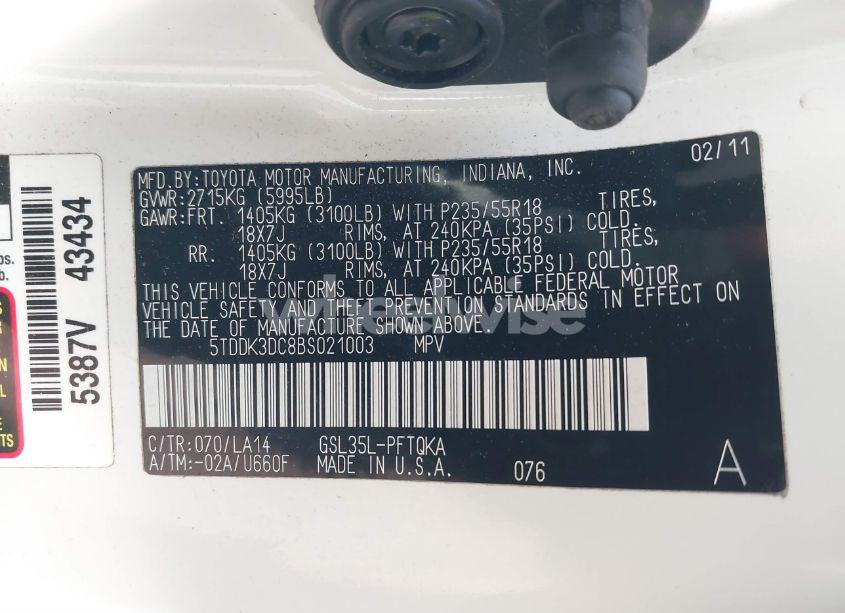 Photo 9 of 2011 Toyota Sienna XLE/LIMITED (VIN 5TDDK3DC8BS021003)