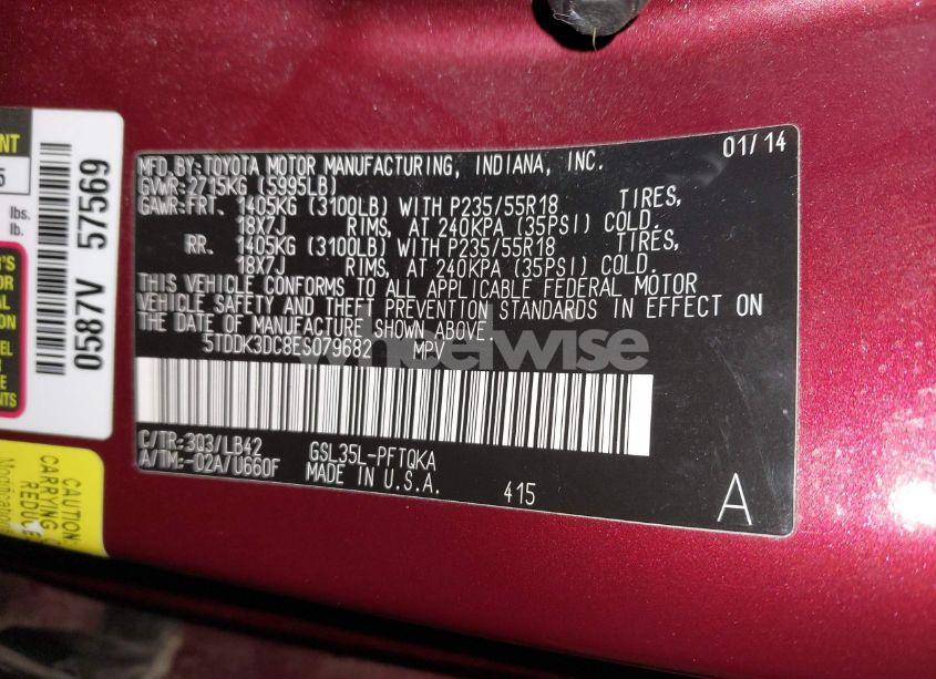 Photo 9 of 2014 Toyota Sienna XLE/LIMITED (VIN 5TDDK3DC8ES079682)