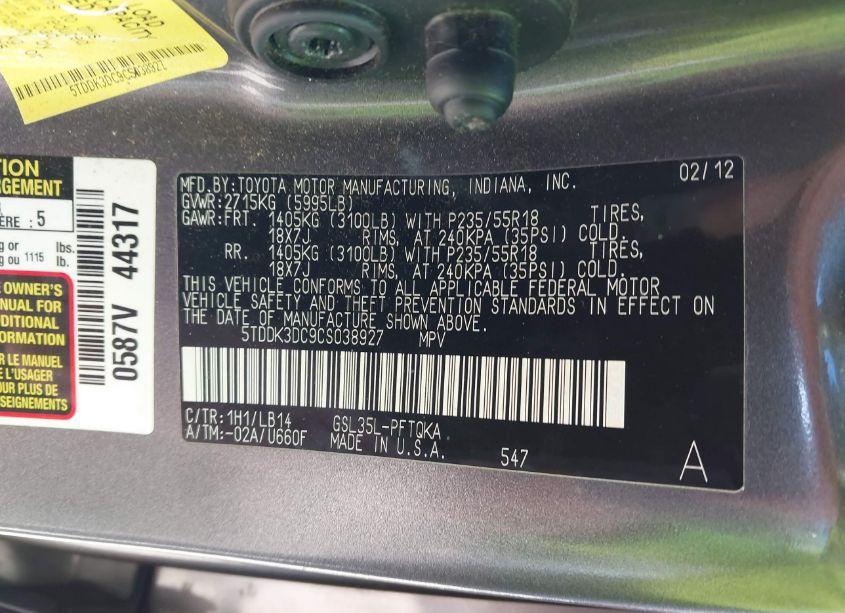 Photo 9 of 2012 Toyota Sienna XLE 7 PASSENGER (VIN 5TDDK3DC9CS038927)