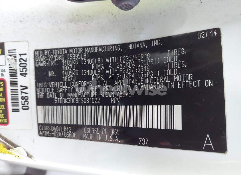 Photo 9 of 2014 Toyota Sienna XLE/LIMITED (VIN 5TDDK3DC9ES081022)