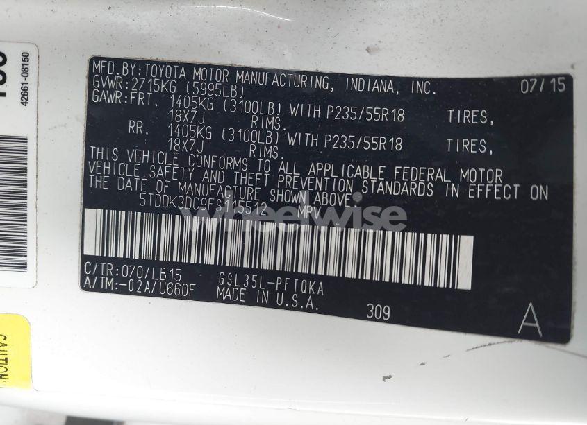 Photo 9 of 2015 Toyota Sienna LIMITED 7 PASSENGER (VIN 5TDDK3DC9FS115512)