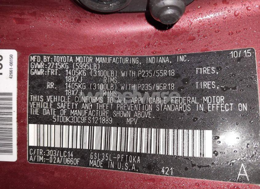 Photo 9 of 2015 Toyota Sienna XLE 7 PASSENGER (VIN 5TDDK3DC9FS121889)