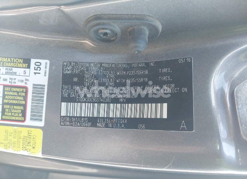 Photo 9 of 2016 Toyota Sienna LIMITED PREMIUM 7 PASSENGER (VIN 5TDDK3DC9GS140380)