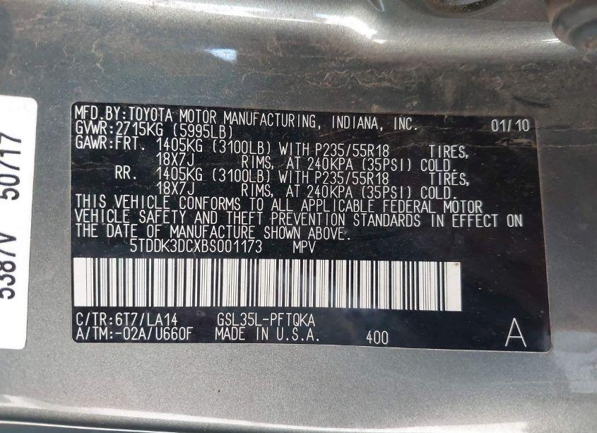 Photo 9 of 2011 Toyota Sienna XLE/LIMITED (VIN 5TDDK3DCXBS001173)