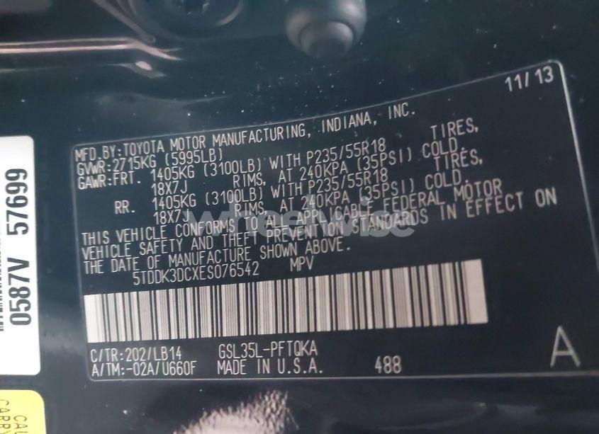 Photo 9 of 2014 Toyota Sienna XLE/LIMITED (VIN 5TDDK3DCXES076542)