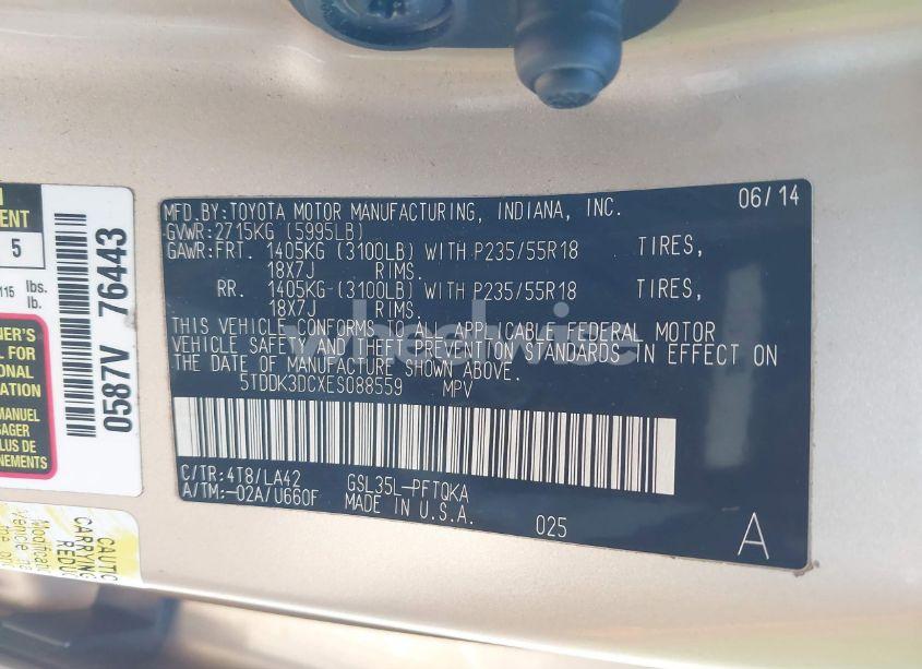 Photo 9 of 2014 Toyota Sienna XLE/LIMITED (VIN 5TDDK3DCXES088559)