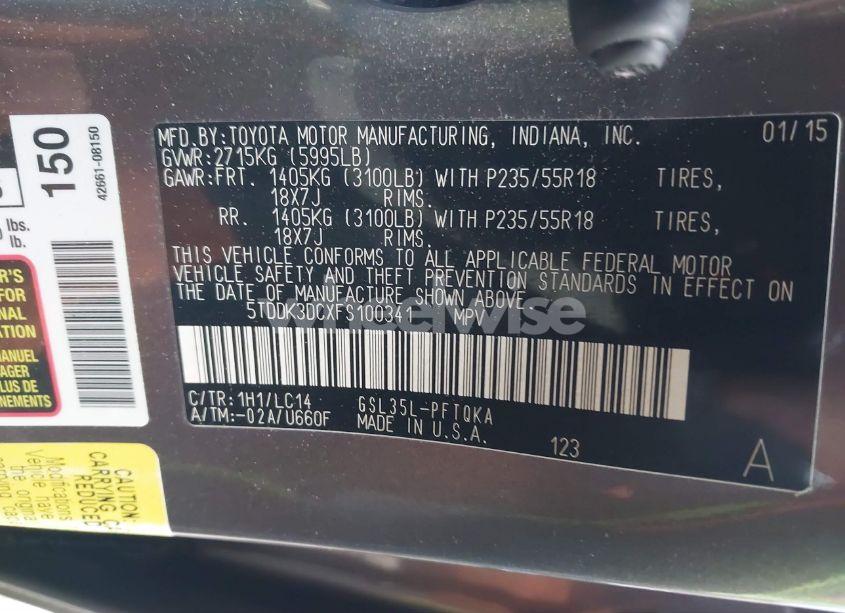 Photo 9 of 2015 Toyota Sienna XLE/LIMITED (VIN 5TDDK3DCXFS100341)