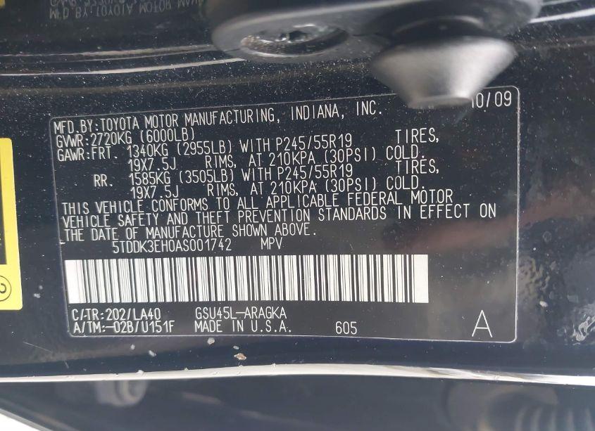 Photo 9 of 2010 Toyota Highlander LIMITED (VIN 5TDDK3EH0AS001742)