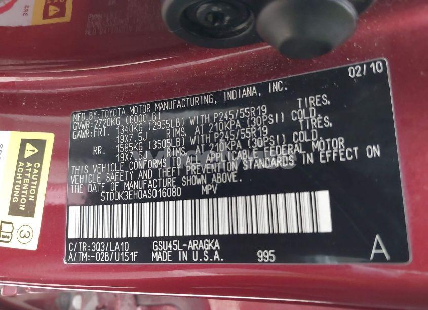 Photo 9 of 2010 Toyota Highlander LIMITED V6 (VIN 5TDDK3EH0AS016080)