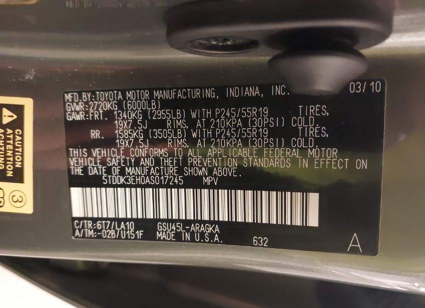 Photo 9 of 2010 Toyota Highlander LIMITED (VIN 5TDDK3EH0AS017245)