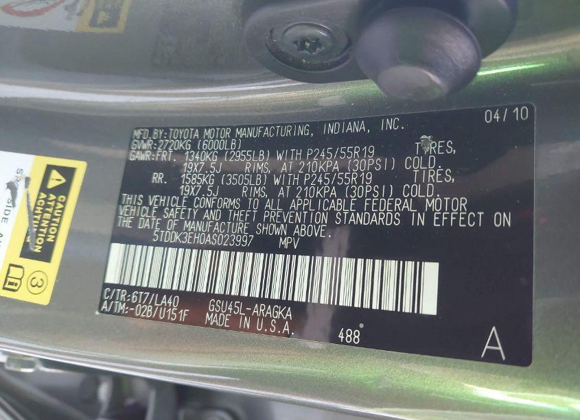 Photo 9 of 2010 Toyota Highlander LIMITED V6 (VIN 5TDDK3EH0AS023997)