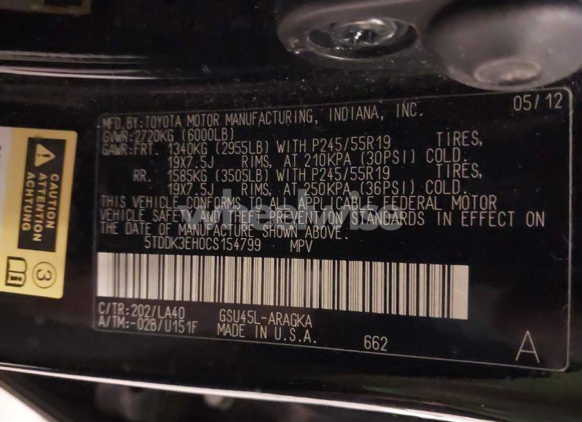 Photo 9 of 2012 Toyota Highlander LIMITED V6 (VIN 5TDDK3EH0CS154799)