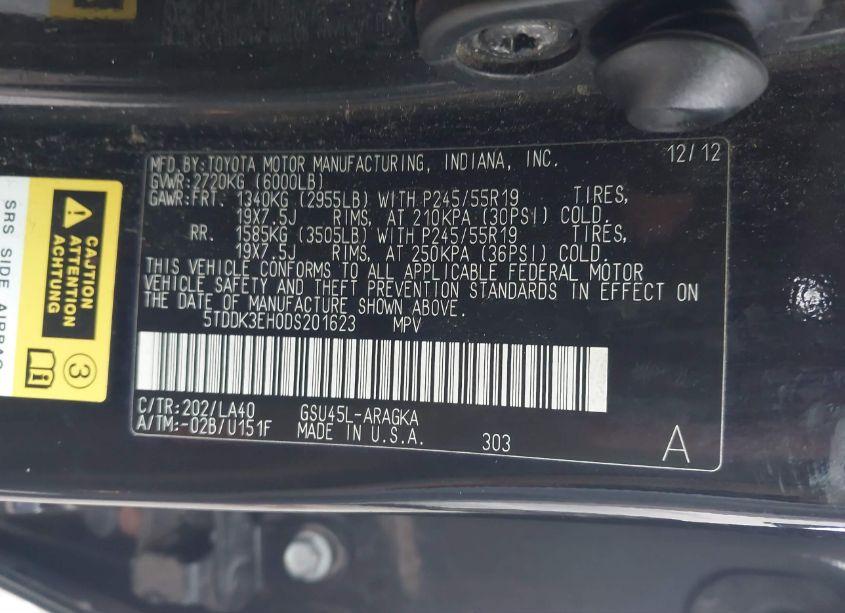 Photo 9 of 2013 Toyota Highlander LIMITED V6 (VIN 5TDDK3EH0DS201623)