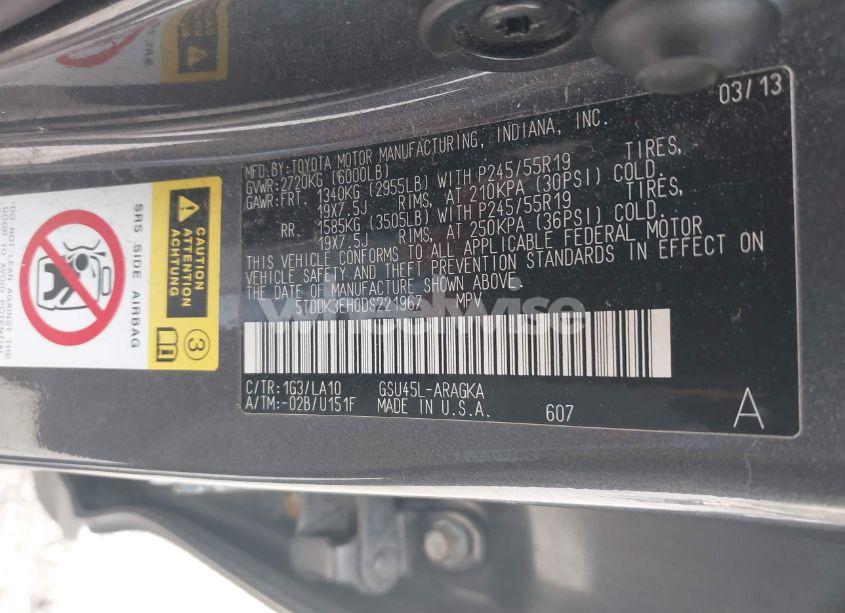 Photo 9 of 2013 Toyota Highlander LIMITED V6 (VIN 5TDDK3EH0DS221967)