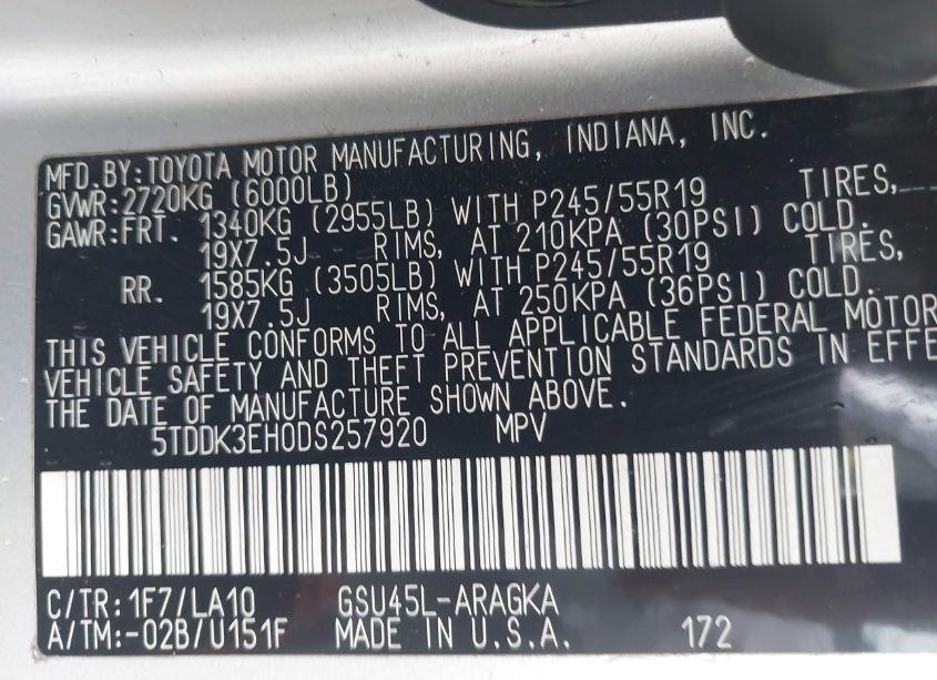 Photo 9 of 2013 Toyota Highlander LIMITED V6 (VIN 5TDDK3EH0DS257920)