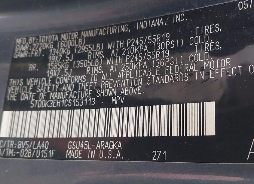 Photo 9 of 2012 Toyota Highlander LIMITED V6 (VIN 5TDDK3EH1CS153113)