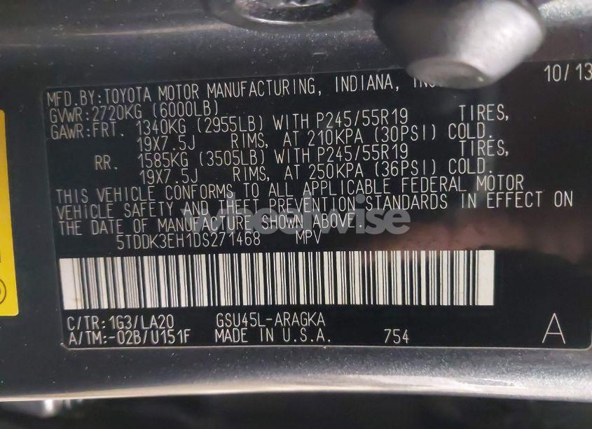 Photo 9 of 2013 Toyota Highlander LIMITED V6 (VIN 5TDDK3EH1DS271468)