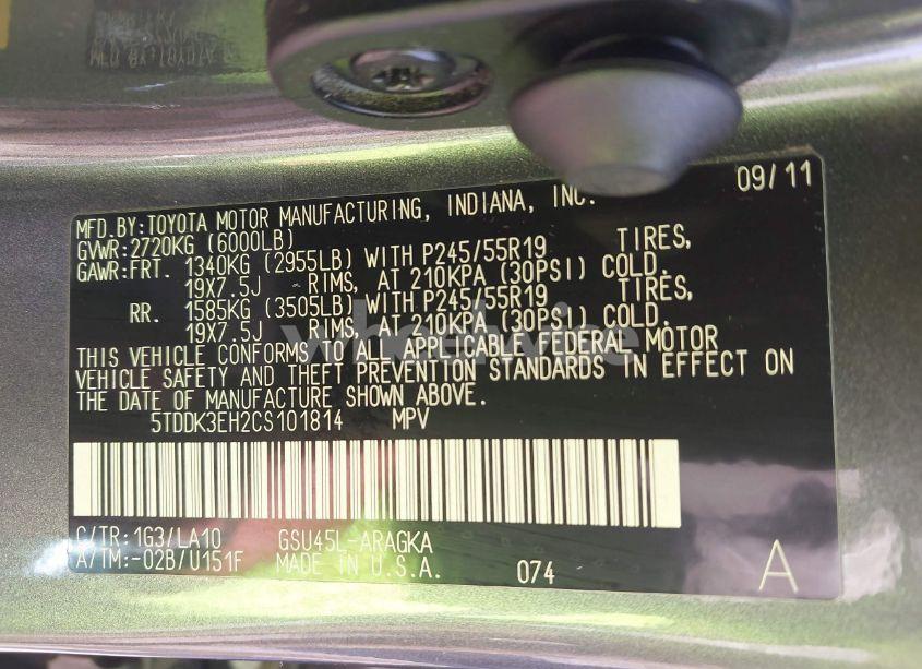 Photo 9 of 2012 Toyota Highlander LIMITED V6 (VIN 5TDDK3EH2CS101814)