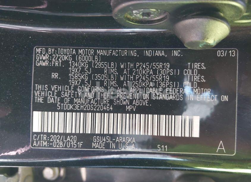 Photo 9 of 2013 Toyota Highlander LIMITED V6 (VIN 5TDDK3EH2DS220464)