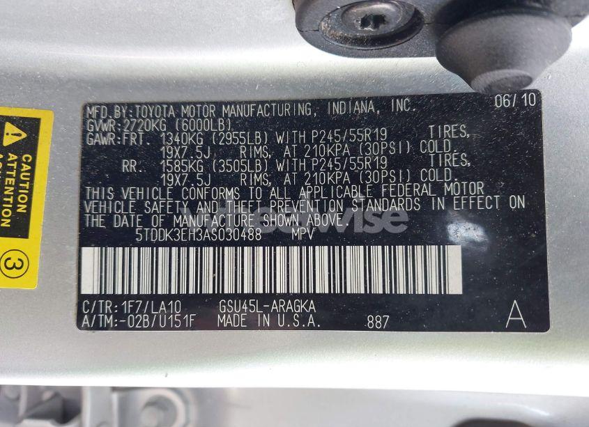 Photo 9 of 2010 Toyota Highlander LIMITED (VIN 5TDDK3EH3AS030488)