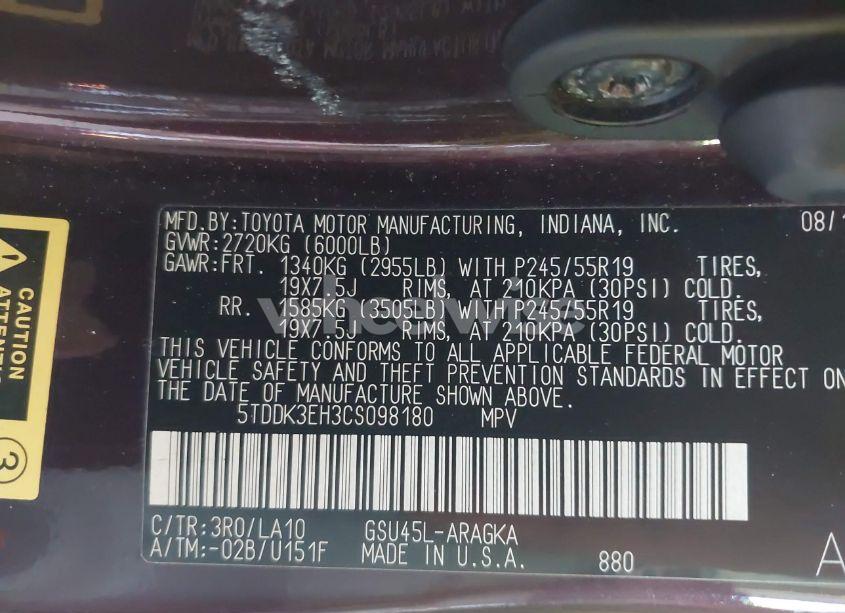 Photo 9 of 2012 Toyota Highlander LIMITED V6 (VIN 5TDDK3EH3CS098180)