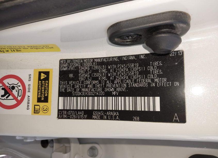 Photo 9 of 2013 Toyota Highlander LIMITED V6 (VIN 5TDDK3EH3DS214320)