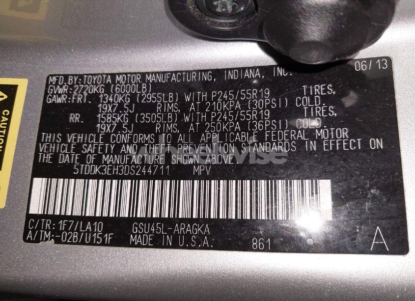 Photo 9 of 2013 Toyota Highlander LIMITED V6 (VIN 5TDDK3EH3DS244711)