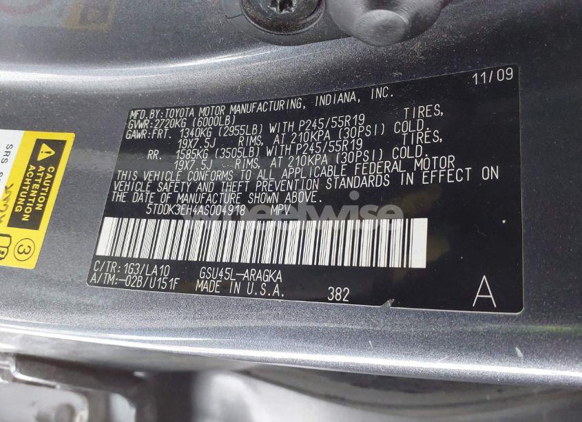 Photo 9 of 2010 Toyota Highlander LIMITED V6 (VIN 5TDDK3EH4AS004918)