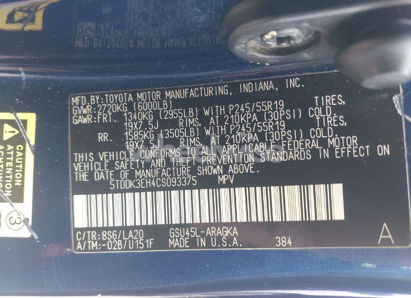 Photo 9 of 2012 Toyota Highlander LIMITED V6 (VIN 5TDDK3EH4CS093375)