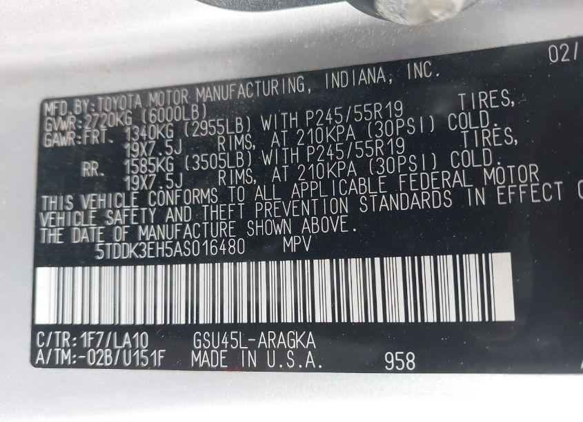 Photo 9 of 2010 Toyota Highlander LIMITED V6 (VIN 5TDDK3EH5AS016480)