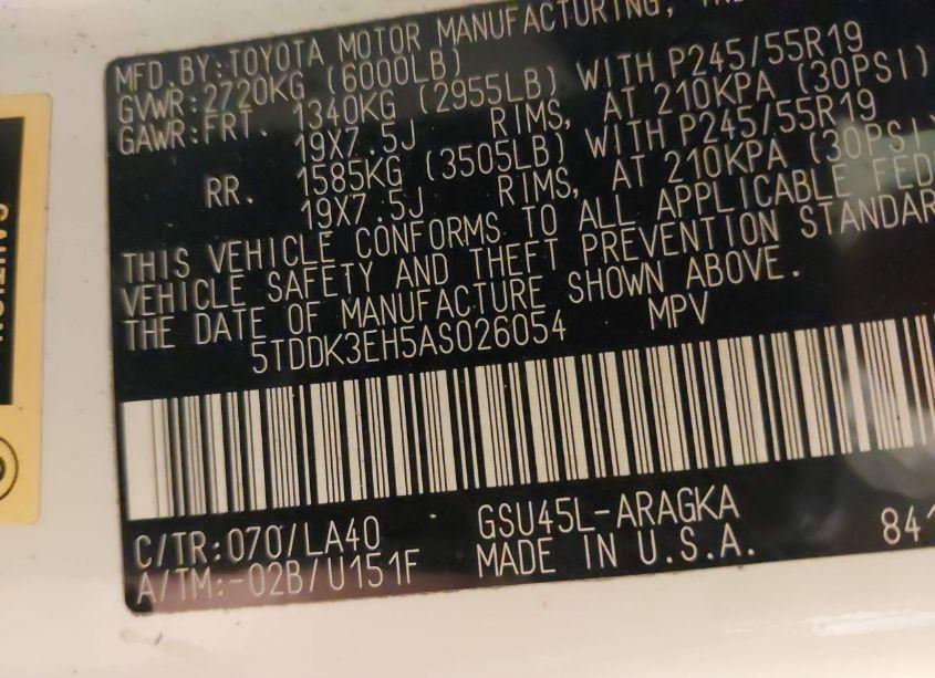 Photo 9 of 2010 Toyota Highlander LIMITED V6 (VIN 5TDDK3EH5AS026054)