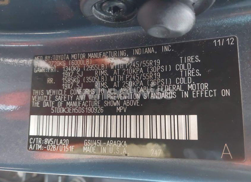 Photo 9 of 2013 Toyota Highlander LIMITED V6 (VIN 5TDDK3EH5DS190926)