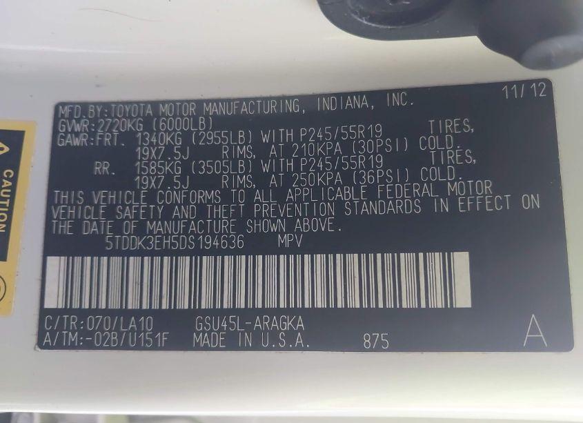 Photo 9 of 2013 Toyota Highlander LIMITED V6 (VIN 5TDDK3EH5DS194636)