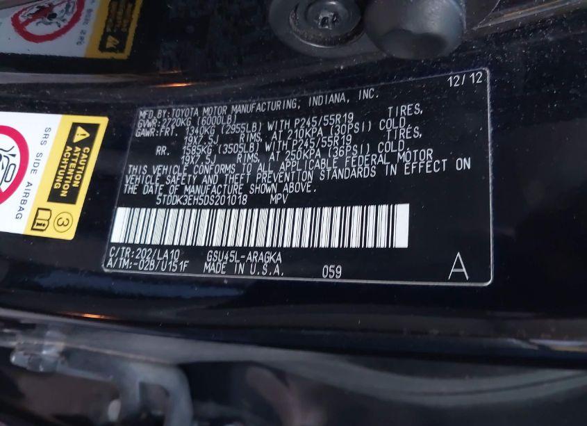 Photo 9 of 2013 Toyota Highlander LIMITED V6 (VIN 5TDDK3EH5DS201018)