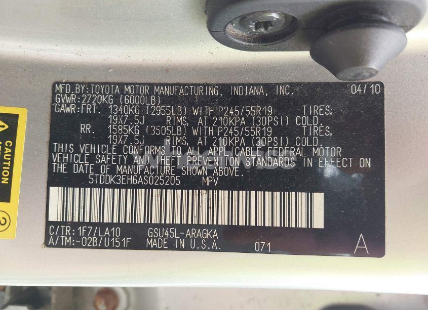 Photo 9 of 2010 Toyota Highlander LIMITED V6 (VIN 5TDDK3EH6AS025205)