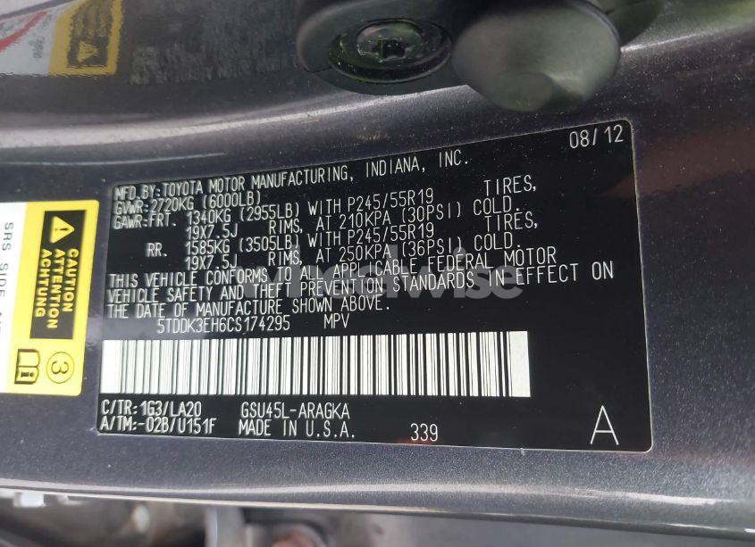 Photo 9 of 2012 Toyota Highlander LIMITED V6 (VIN 5TDDK3EH6CS174295)