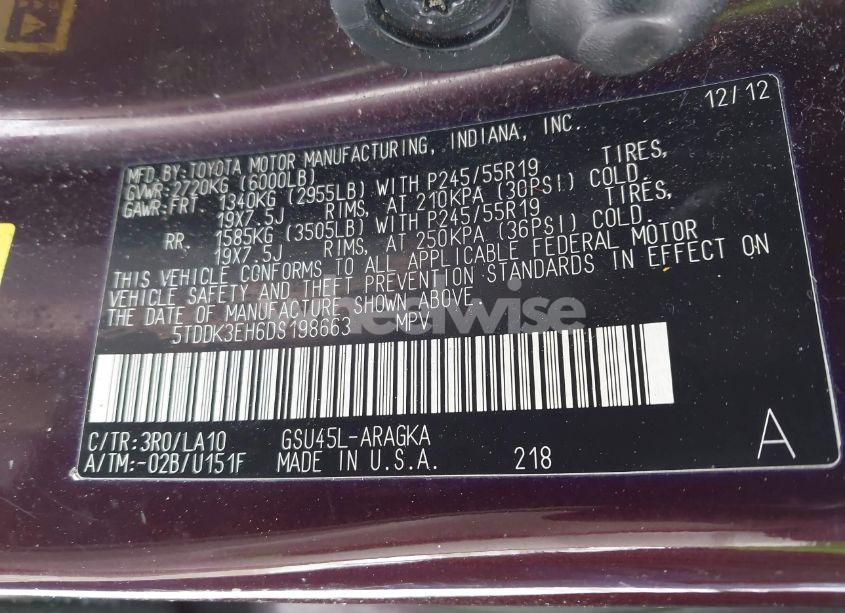 Photo 9 of 2013 Toyota Highlander LIMITED V6 (VIN 5TDDK3EH6DS198663)