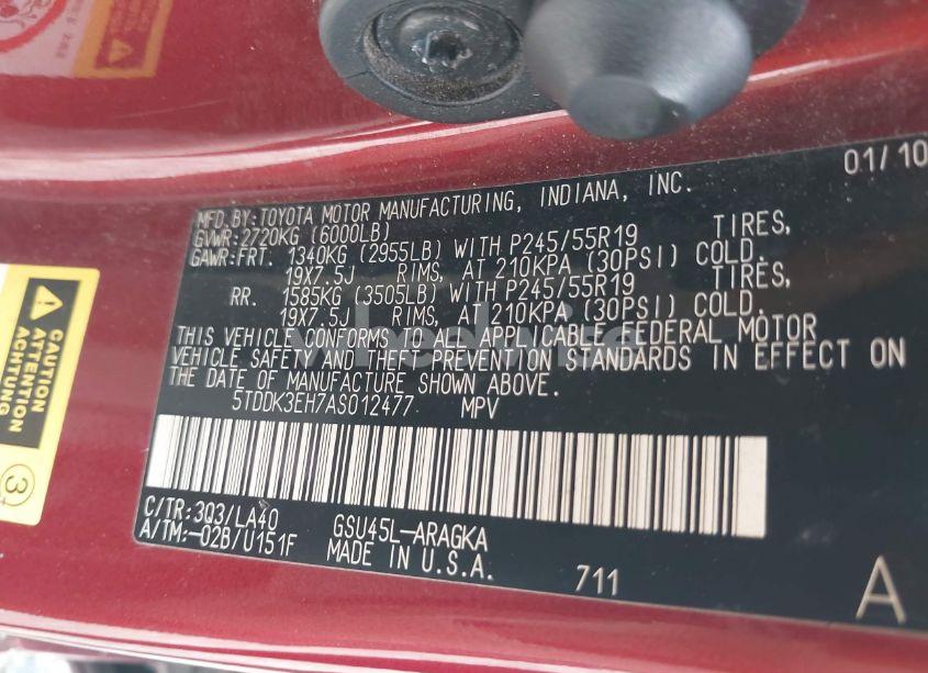 Photo 9 of 2010 Toyota Highlander LIMITED V6 (VIN 5TDDK3EH7AS012477)