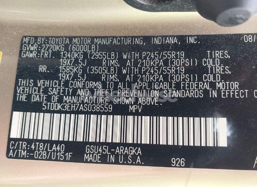 Photo 9 of 2010 Toyota Highlander LIMITED V6 (VIN 5TDDK3EH7AS038559)