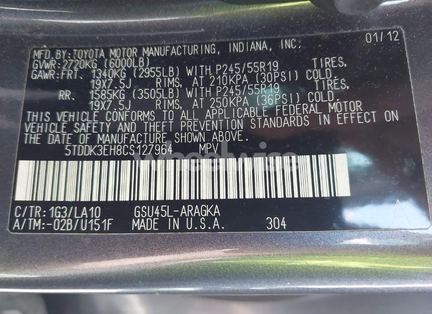 Photo 9 of 2012 Toyota Highlander LIMITED V6 (VIN 5TDDK3EH8CS127964)