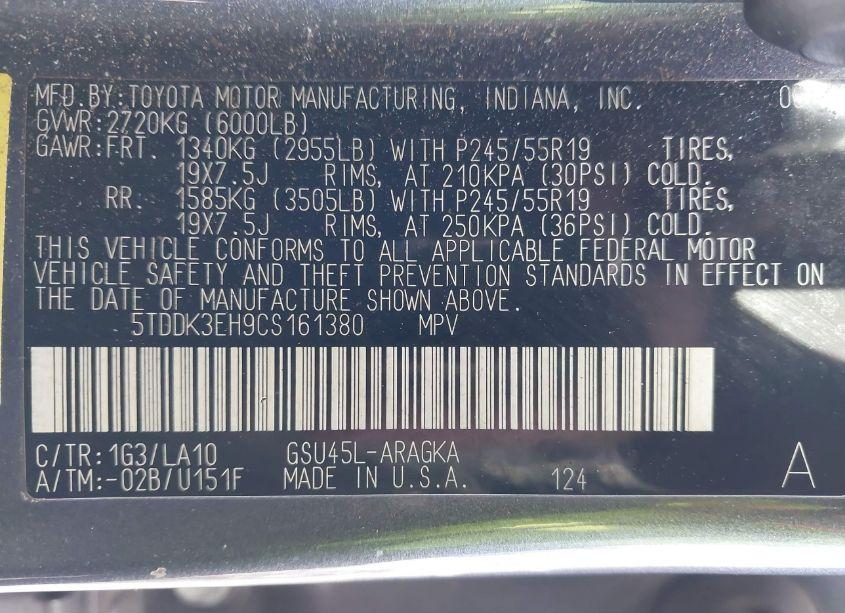 Photo 9 of 2012 Toyota Highlander LIMITED V6 (VIN 5TDDK3EH9CS161380)